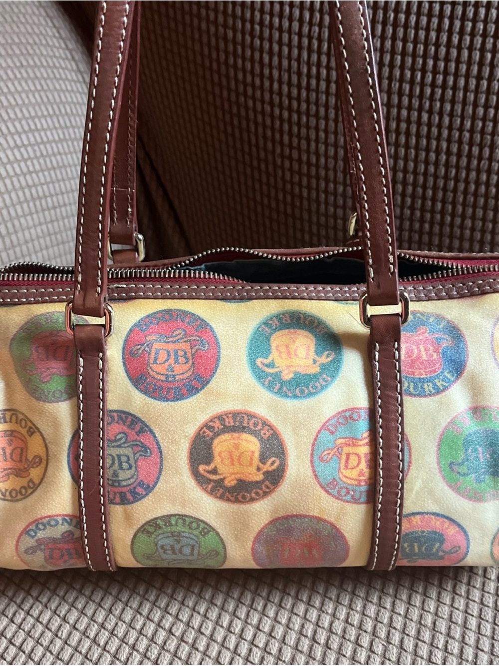 VTG Dooney & Bourke Multicolor Logo Roll Satchel - Brown Trim